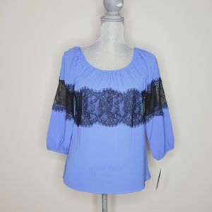 Women's BCX Periwinkle and Lace Blouse. NWT
